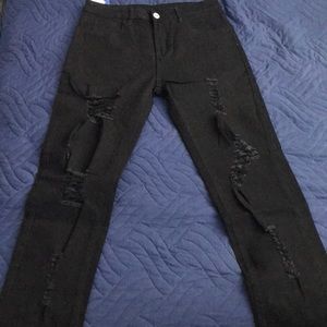 Guys Washed Ripped Jeans- Black